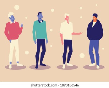 grupo de hombres juntos diseño de diversidad de caracteres de pie ilustración vectorial