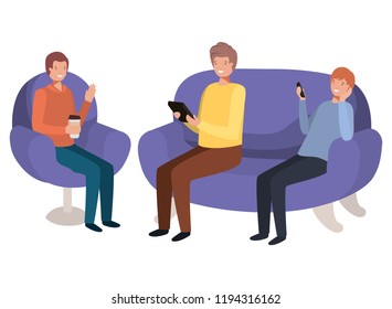 group of men using smartphone