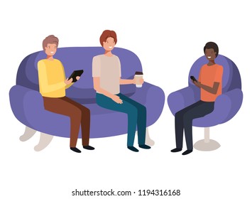 group of men using smartphone