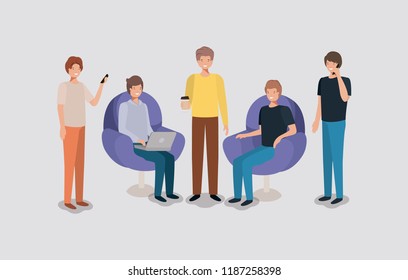 group of men using technology in the livingroom