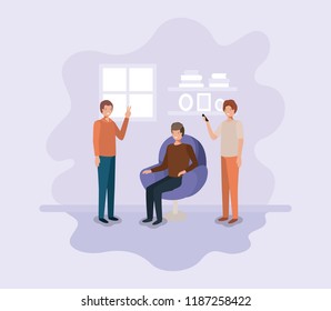 group of men using technology in the livingroom