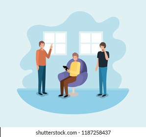 group of men using technology in the livingroom