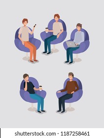 group of men using technology in the livingroom