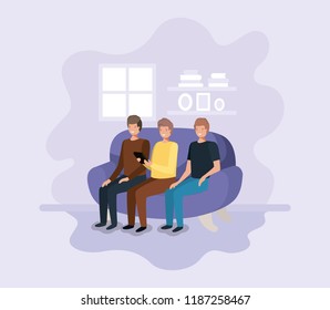 group of men using technology in the livingroom