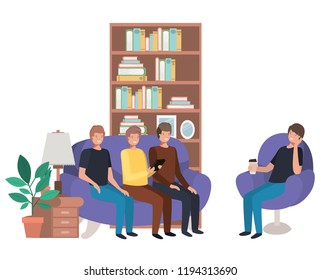 group of men using technology in the livingroom