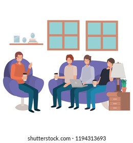 group of men using technology in the livingroom