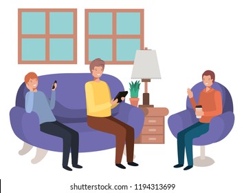 group of men using technology in the livingroom