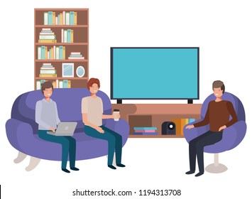 group of men using technology in the livingroom