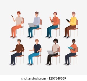 group of men using technology and reading