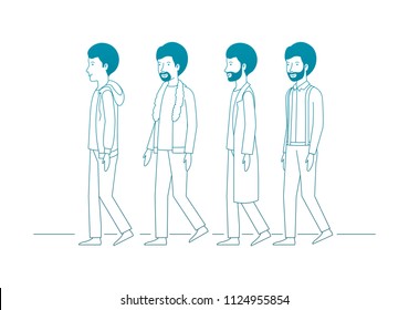 group of men walking characters