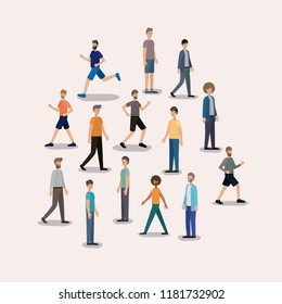 group of men walking characters