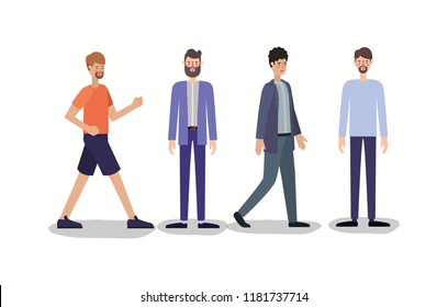 group of men walking characters