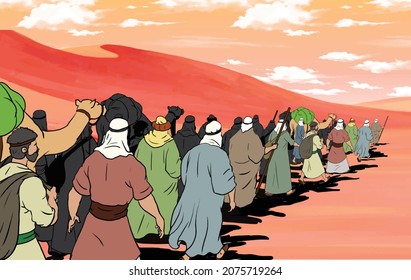 A group of men walking in the desert