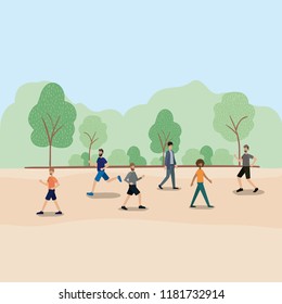 group of men walking on the park characters