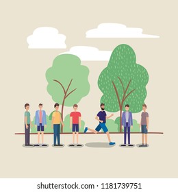 group of men walking on the park characters