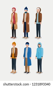 group of men with winter clothes