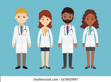 Group of men and women doctors characters team on white background - Vector illustration 