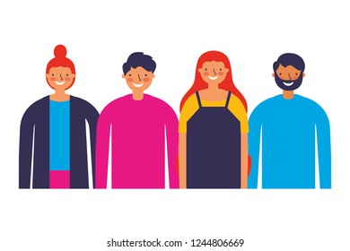 group men and women on white background