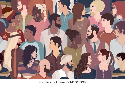 Group of men and women profile of diverse culture. Concept of racial equality and anti-racism. Diversity people. Multicultural and multiethnic society. Mixed race. Empowerment. Seamless