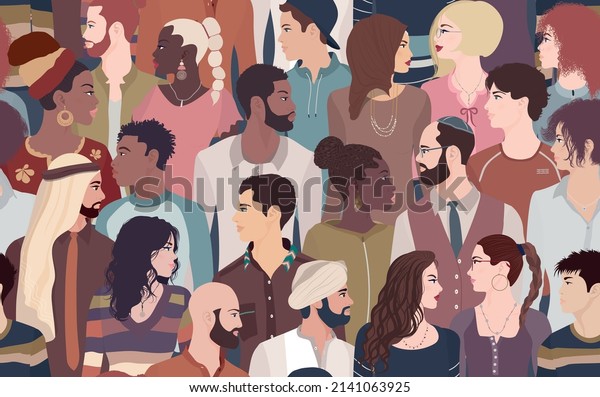 Group of men and women profile of diverse\
culture. Concept of racial equality and anti-racism. Diversity\
people. Multicultural and multiethnic society. Mixed race.\
Empowerment. Seamless