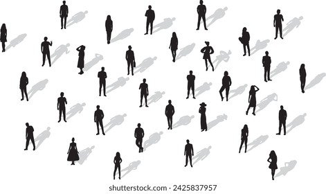 group of men and women silhouette on white background vector