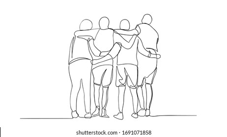 a group of men and women standing together have their friendship - one line drawing. Single continuous line drawing about group of men and woman from multi ethnic standing together to show their unity