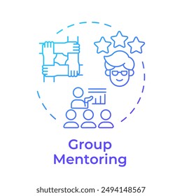 Group mentoring blue gradient concept icon. Group meetings. Professional growth. Team building. Cooperation. Round shape line illustration. Abstract idea. Graphic design. Easy to use in blog post