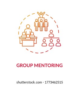 Group mentoring concept icon. Collective mentorship model. Educational seminars, conferences and school programs idea thin line illustration. Vector isolated outline RGB color drawing