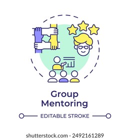 Group mentoring multi color concept icon. Group meetings. Professional growth. Team building. Cooperation. Round shape line illustration. Abstract idea. Graphic design. Easy to use in blog post