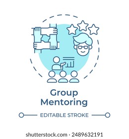 Group mentoring soft blue concept icon. Group meetings. Professional growth. Team building. Cooperation. Round shape line illustration. Abstract idea. Graphic design. Easy to use in blog post