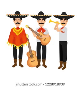 group of mexican mariachi characters