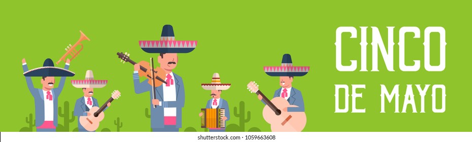 Group Of Mexican Musicians In Traditional Clothes With Sombrero And Maracas Cinco De Mayo Festival Poster Design