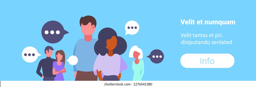 group mix race business people chat bubble communication concept businessmen and businesswomen portrait conversation speech flat horizontal copy space