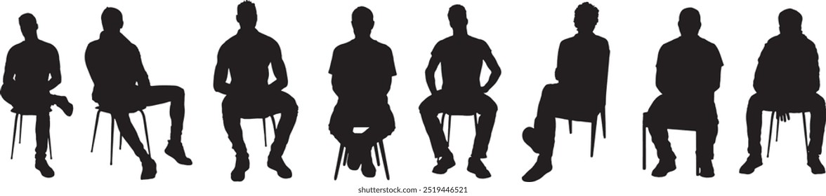 group of mixed man sitting vector silhouette on chair on white background