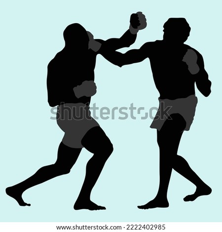 Group of mma, sambo fighters vector silhouette isolated on white background.