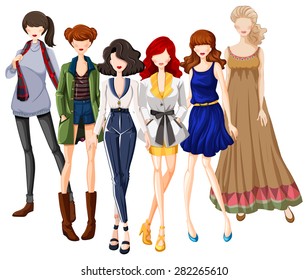Group of models wearing fashionable clothes