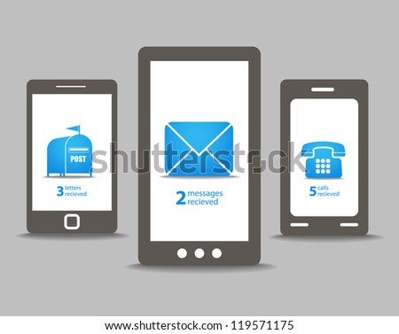 Group of modern mobile phones with speech clouds