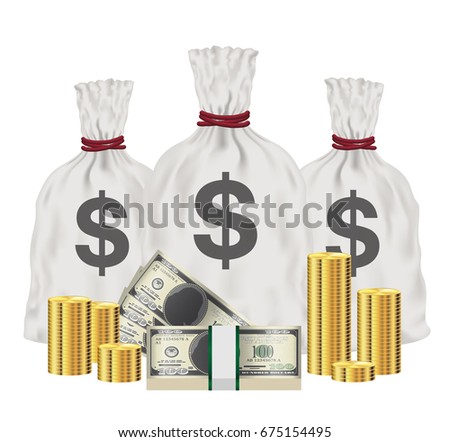 Group Money Bag Banknotes Pack Gold Stock Vector Royalty Free - group of money bag banknotes pack and gold coin vector