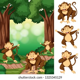 Group of monkey in forest illustration
