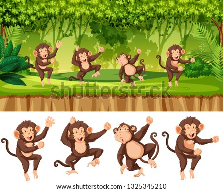 Group of monkey in forest illustration