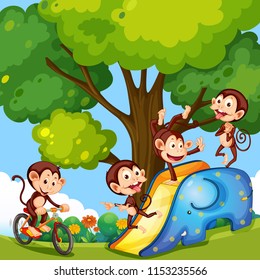 A group of monkey at playfround illustration
