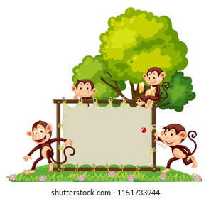 A group of monkey playing at the banner illustration