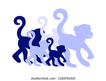 Group of monkeys blue silhouette vector — Monkeypox virus concept