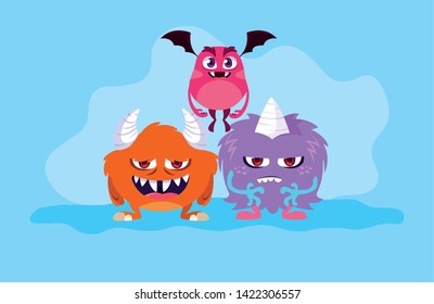Group of monsters cartoon design