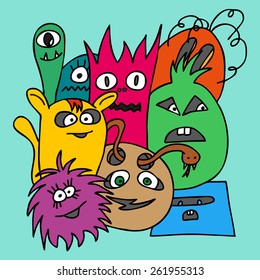 Group of Monsters. Colorful vector illustration in bright colors