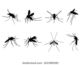 Group of Mosquito Silhouette isolated white background. Vector Illustration