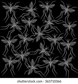 group of mosquitoes on black background 