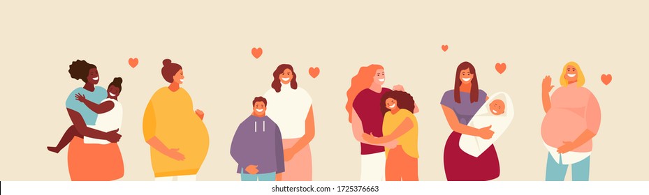 Group of mothers with children and pregnant women. Mother day vector illustration