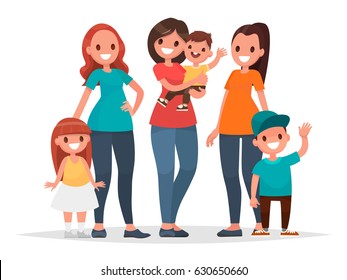 Group of mothers with their children. Mother's Day. Vector illustration in a flat style