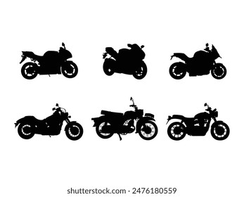 Group of Motorcycle Silhouette isolated white background. Vector Illustration